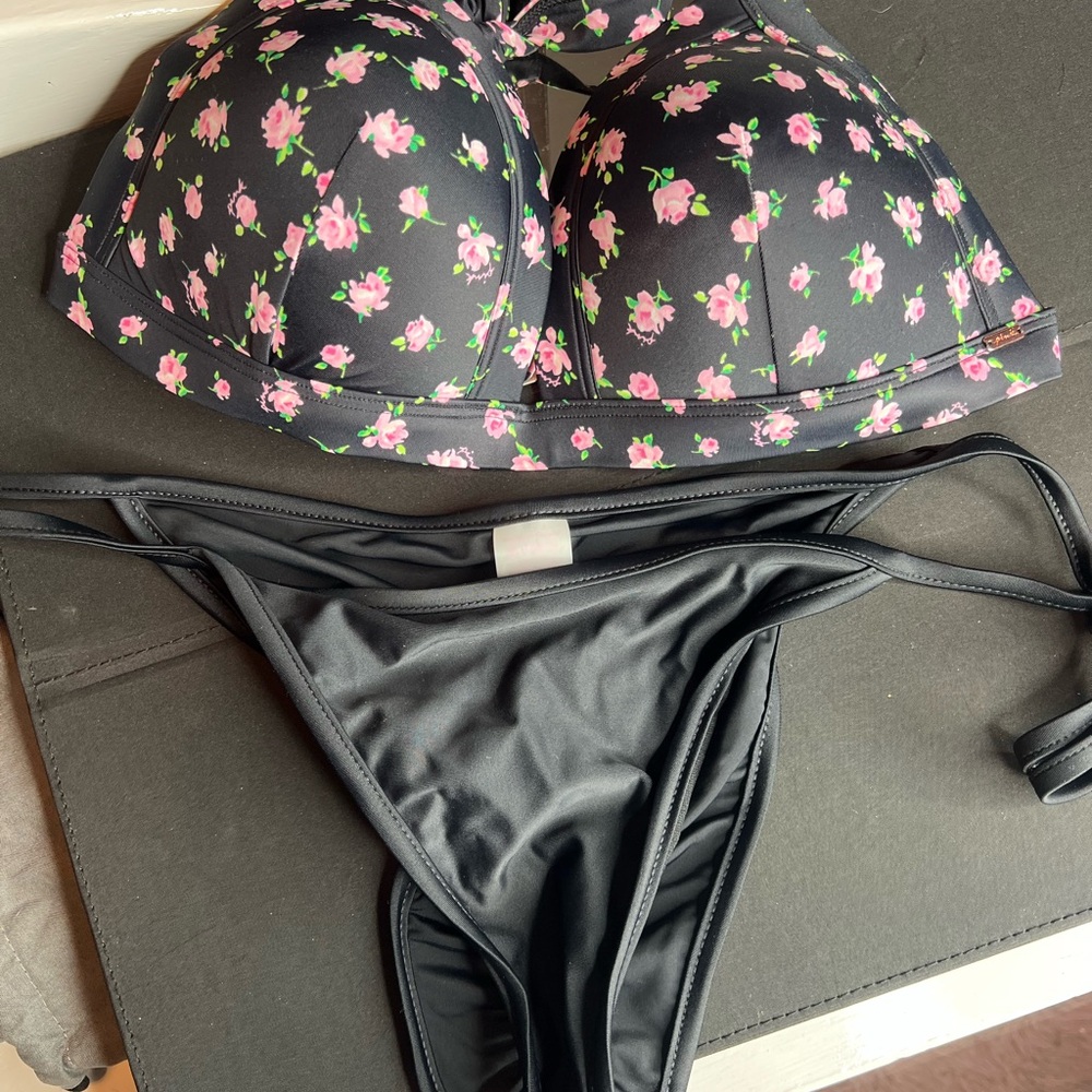 PINK Victoria's Secret Black Floral Bikini